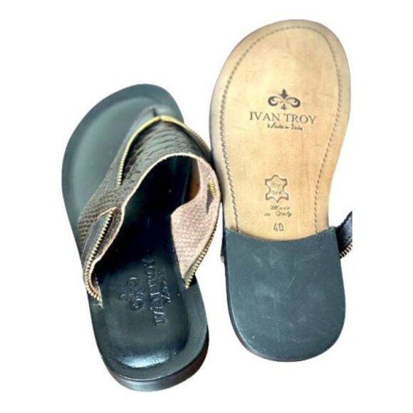 Zipper Brown Mens Italian Leather Sandals Shoes